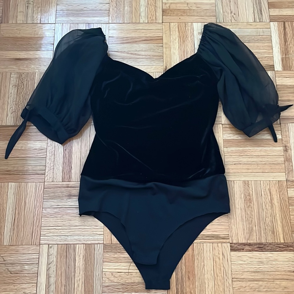 Zara Velvet Organza Tie Sleeve Bodysuit Size S